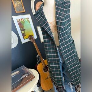 Anthropologie Helen Berman Fringe Plaid Vest XS